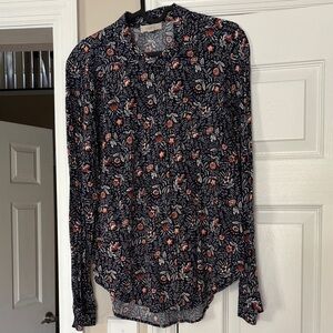 LOFT Navy and Red Floral Blouse Size M Women’s